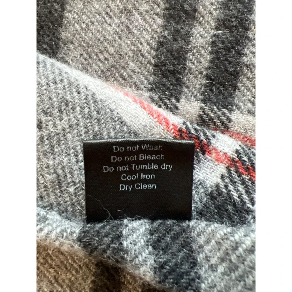 Italian Woollen Treasures Scarf 100% Lambswool Plaid Soft Cozy Black Grey Red